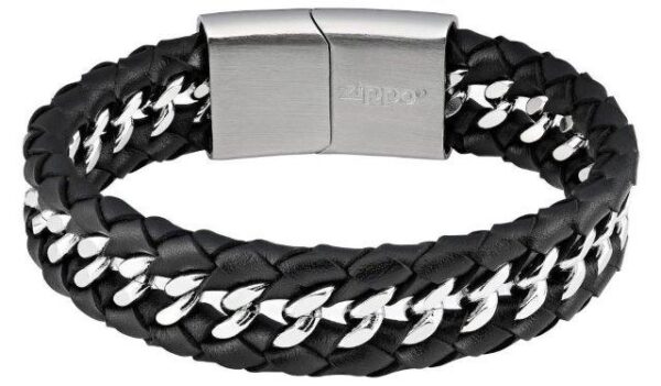 Steel Braided Leather Bracelet - Image 2